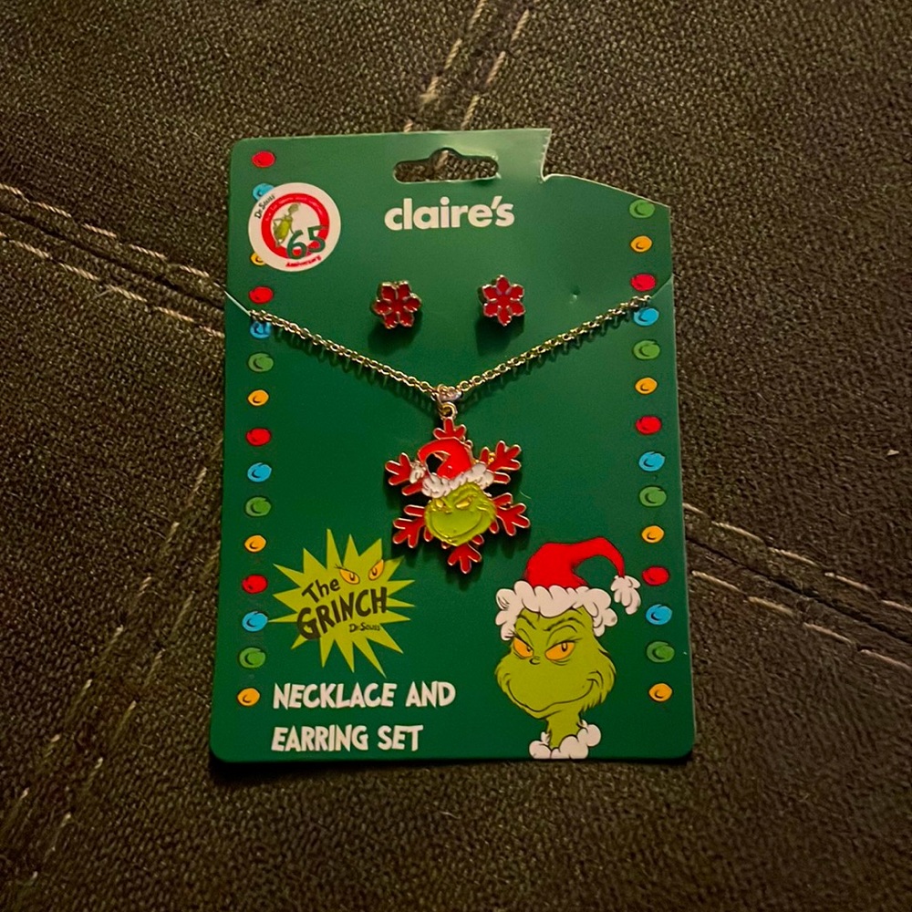 The Grinch necklace and earring set